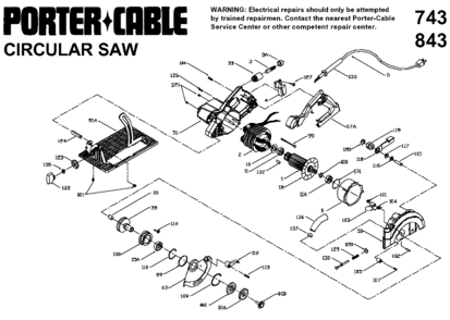 Default Diagram and Parts List for J-9743 Type 1 Porter Cable Circular Saw
